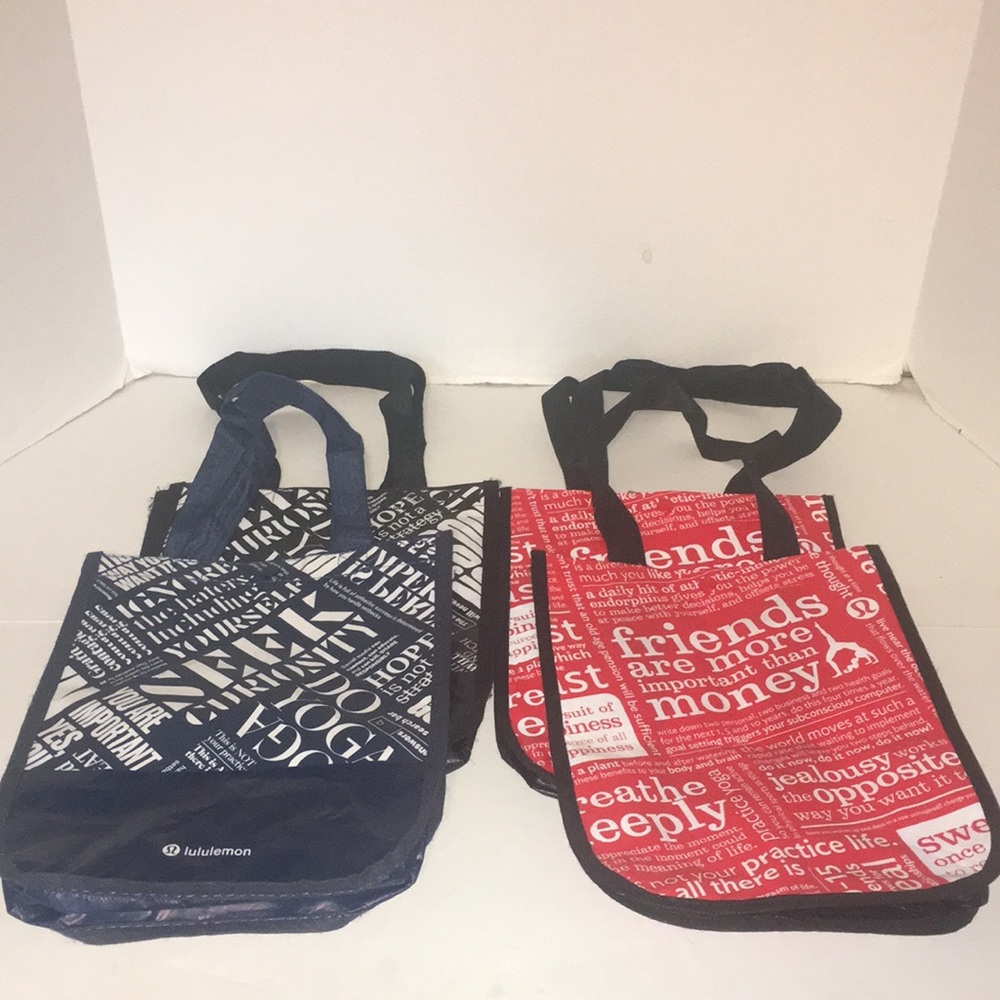 LULULEMON LOT OF 4 YOGA/GYM/REUSABLE TOTE BAGS 9x12 SINGLE CLOSURE ON TOP.